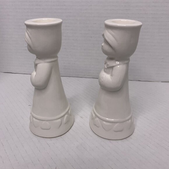 Rare-MCM Vintage white ceramic Japanese Choir girl taper candle holder(set of 2) - Picture 2 of 13